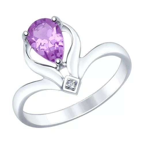 Кольцо из серебра с аметистом и фианитом