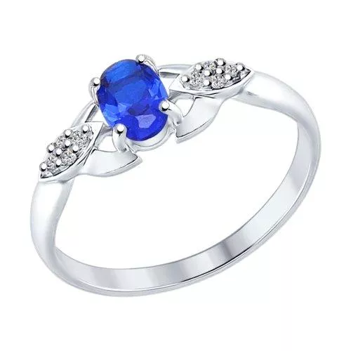 Кольцо из серебра с бесцветными и синим фианитами