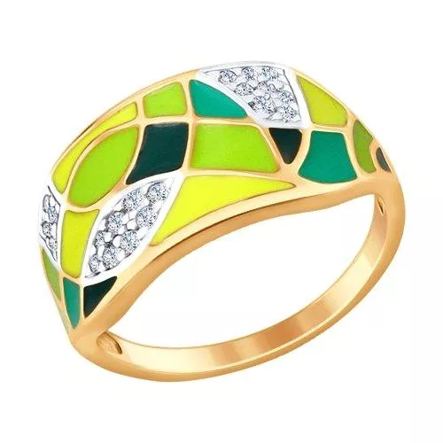 Кольцо из серебра с эмалью с фианитами