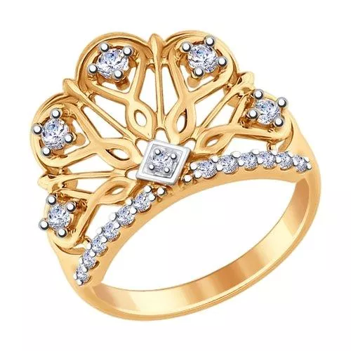 Кольцо из золочёного серебра с фианитами