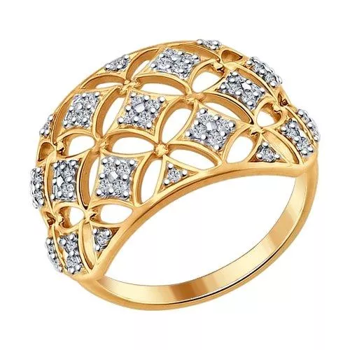 Кольцо из золочёного серебра с фианитами