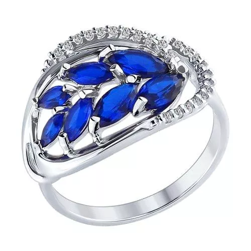 Кольцо из серебра с бесцветными и синими фианитами