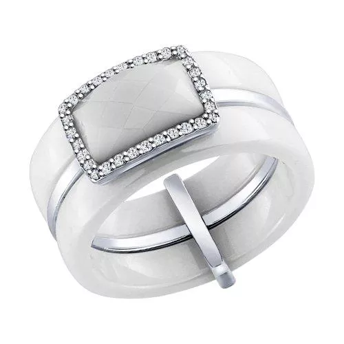 Кольцо из серебра с керамической вставкой и фианитом