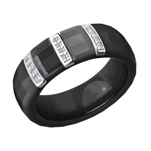 Кольцо из керамики с серебром и фианитами