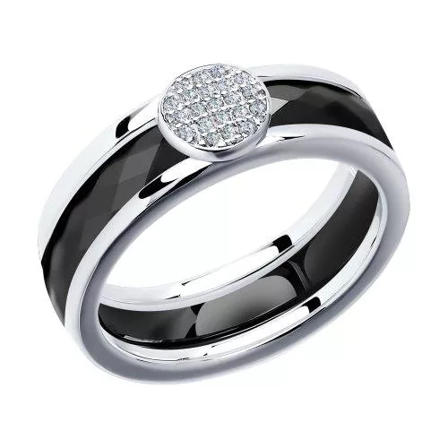 Кольцо из серебра с керамической вставкой и фианитом