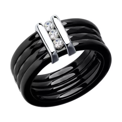 Керамическое кольцо с серебром и фианитами