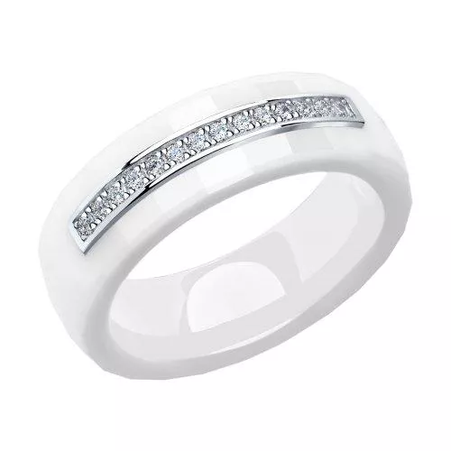 Кольцо из керамики с серебром и фианитами