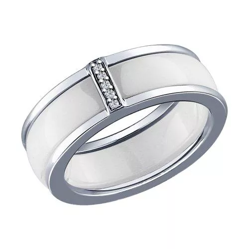 Кольцо из серебра с керамической вставкой и фианитом