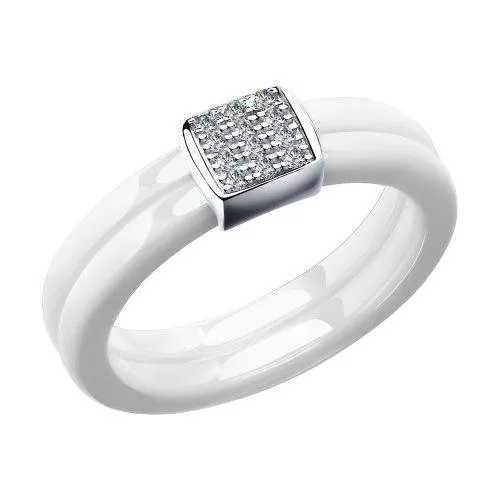 Кольцо из керамики с серебром и фианитами