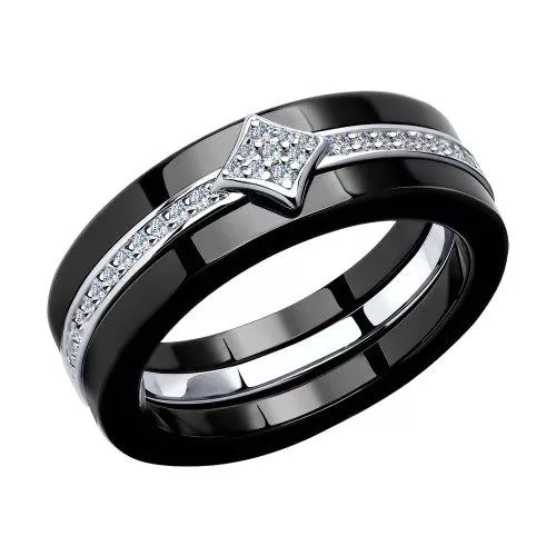 Кольцо из серебра с керамической вставкой и фианитом