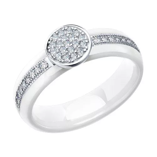 Кольцо из серебра с керамической вставкой и фианитом