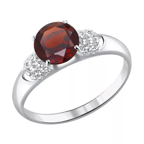 Кольцо из серебра с гранатом и фианитами
