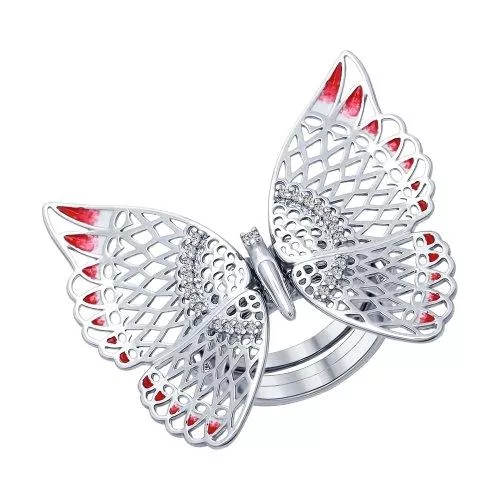 Кольцо из серебра с эмалью с фианитами