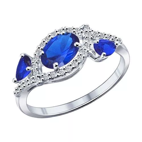 Кольцо из серебра с синими фианитами