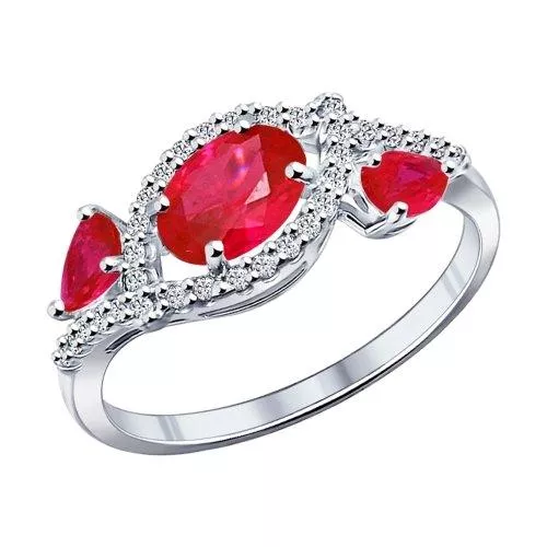 Кольцо из серебра с красными фианитами