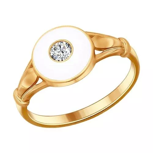 Кольцо из золочёного серебра с эмалью с фианитом