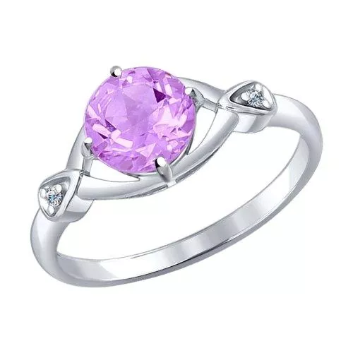 Кольцо из серебра с аметистом и фианитами