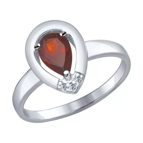 Кольцо из серебра с гранатом и фианитами
