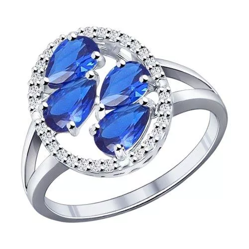 Кольцо из серебра с синими фианитами