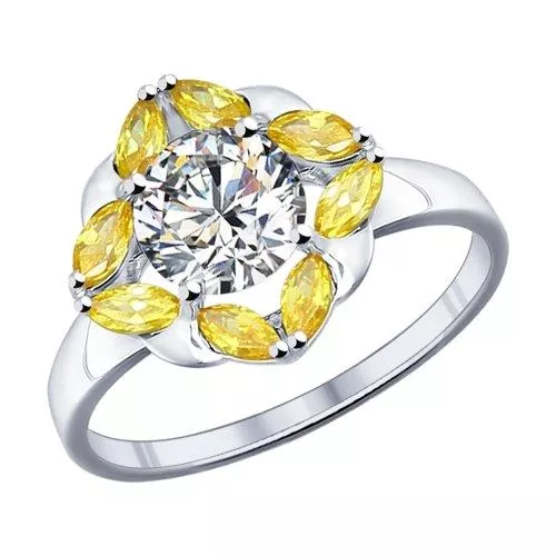 Кольцо из серебра с жёлтыми фианитами