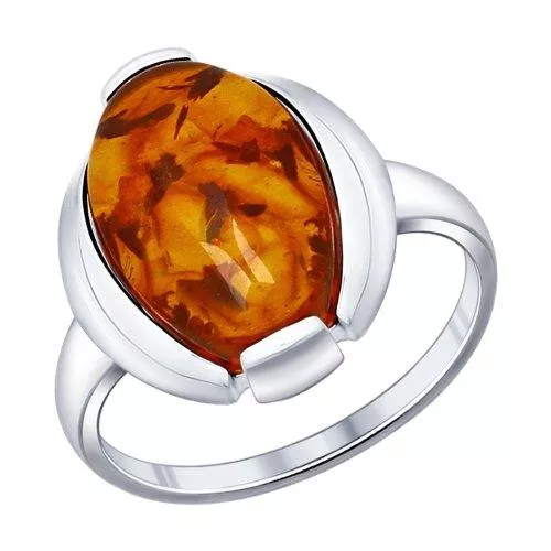 Кольцо из серебра с коричневым янтарём (пресс.)