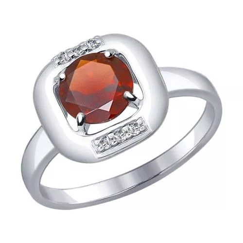 Кольцо из серебра с гранатом и фианитами
