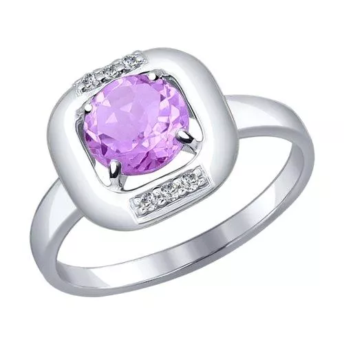 Кольцо из серебра с аметистом и фианитами