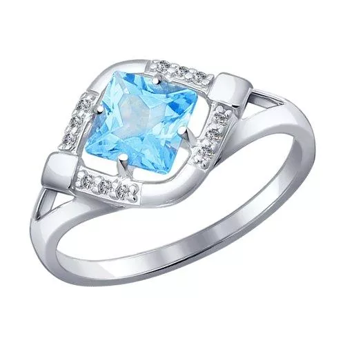 Кольцо из серебра с топазом и фианитами