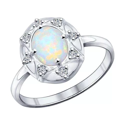 Кольцо из серебра с опалом и фианитами