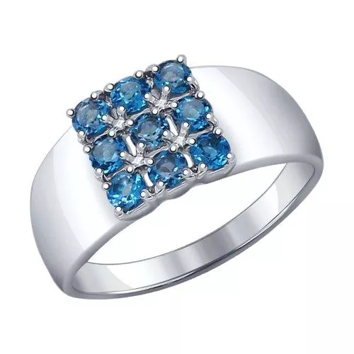 Кольцо из серебра с синими топазами