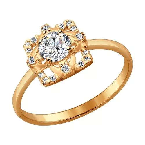 Кольцо из золочёного серебра с фианитами