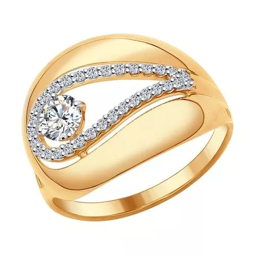 Кольцо из золочёного серебра с фианитами