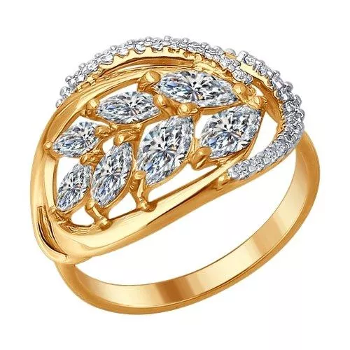 Кольцо из золочёного серебра с фианитами