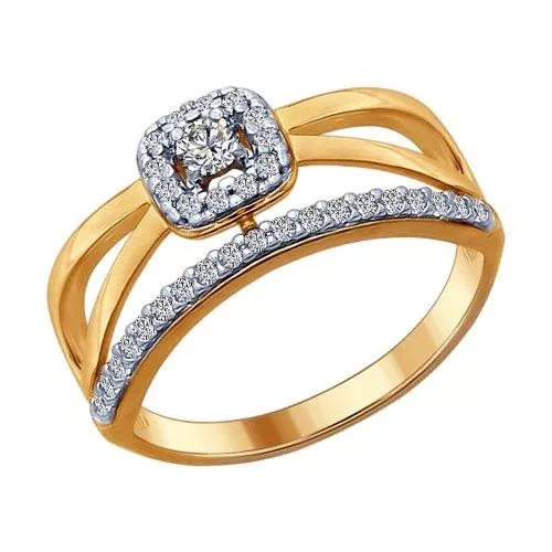 Кольцо из золочёного серебра с фианитами