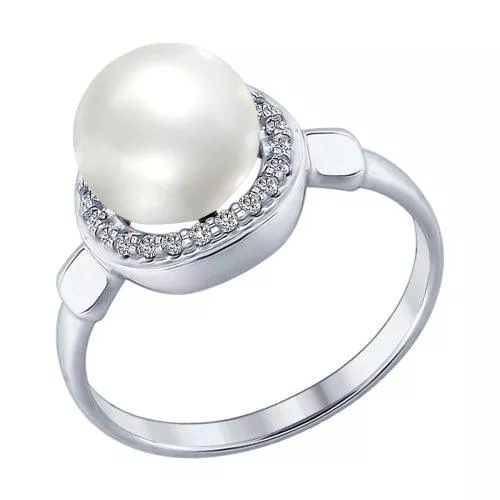 Кольцо из серебра с жемчугом и фианитами