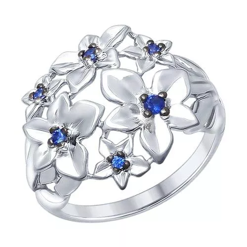 Кольцо из серебра с синими фианитами