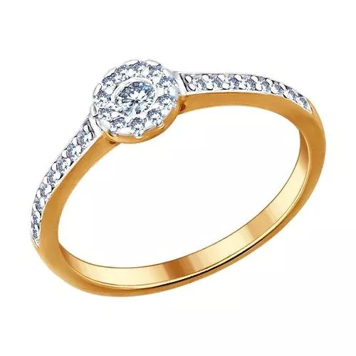 Помолвочное кольцо из золочёного серебра с фианитами