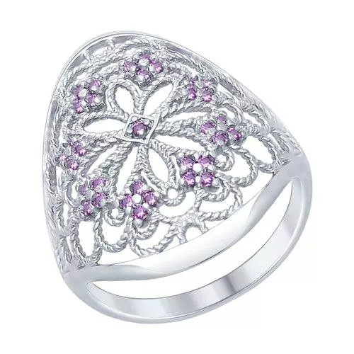 Кольцо из серебра с сиреневыми фианитами