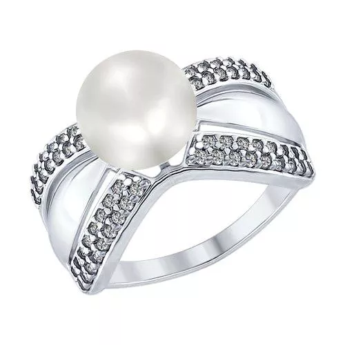 Кольцо из серебра с жемчугом и фианитами