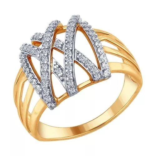 Кольцо из золочёного серебра с фианитами