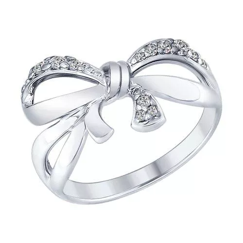 Серебряное кольцо с фианитами в виде бантика
