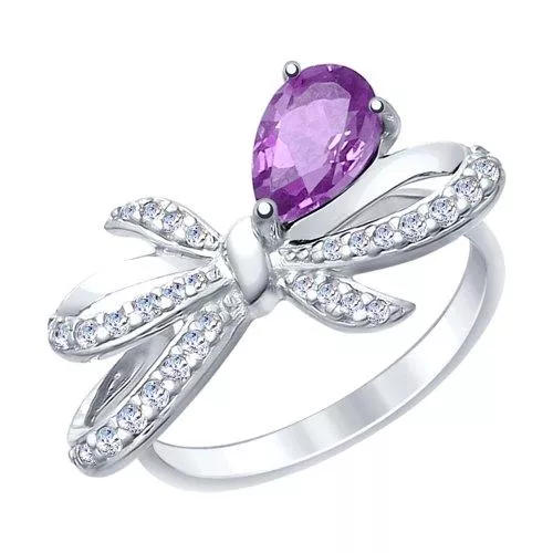 Кольцо из серебра с аметистом и фианитами