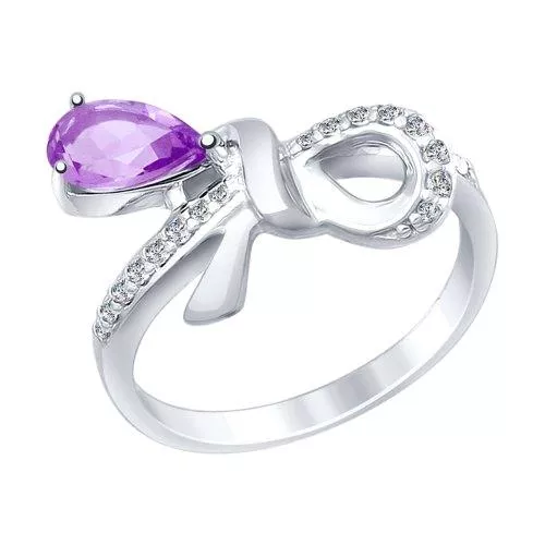 Кольцо из серебра с аметистом и фианитами