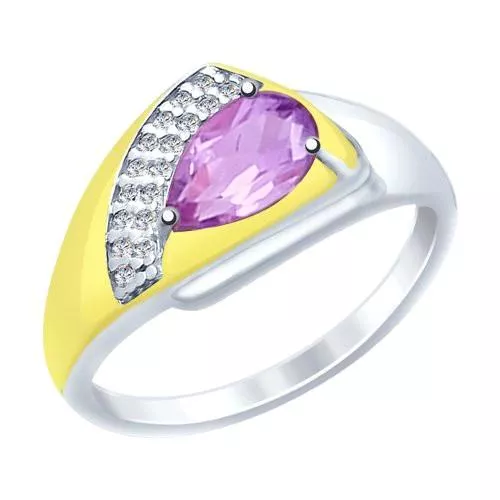 Кольцо из серебра с аметистом и фианитами