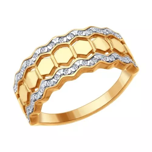 Кольцо из золочёного серебра с фианитами