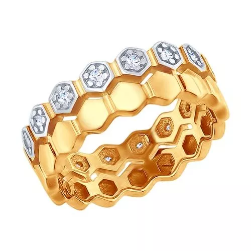 Кольцо из золочёного серебра с фианитами