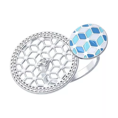 Кольцо из серебра с эмалью и фианитами