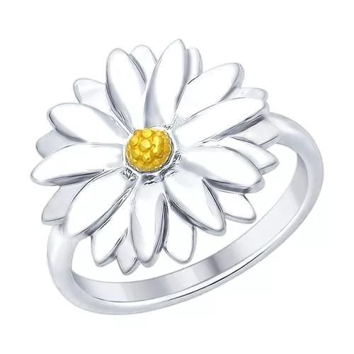 Кольцо «Ромашка» из серебра с золочением