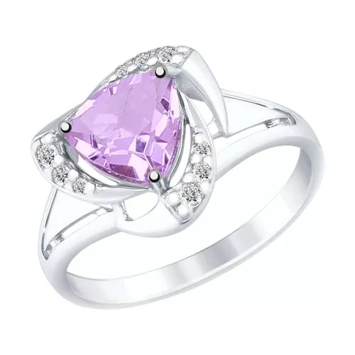 Кольцо из серебра с аметистом и фианитами