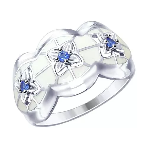 Кольцо из серебра с эмалью и фианитами